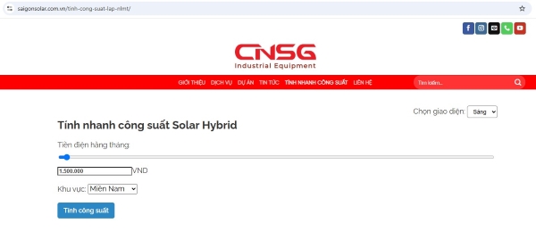 Nhập số tiền điện trung bình hàng tháng và khu vực lắp đặt hệ thống điện mặt trời