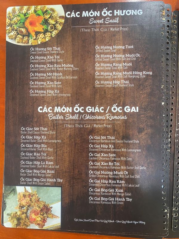 Thực đơn đa dạng món ngon từ hương vị của đại dương tại Nhà hàng Tuấn Biển