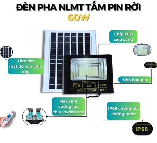 Cấu tạo đèn pha năng lượng mặt trời 60W